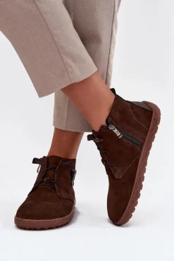 Clearance Zazoo Zamszowe Półbuty Barefoot Damskie Z Ozdobnym Detalem 30072 Czekoladowe Brązowy