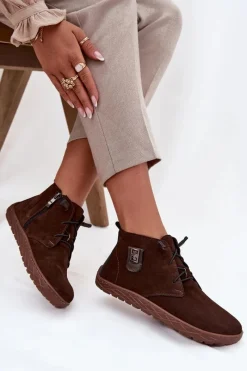 Clearance Zazoo Zamszowe Półbuty Barefoot Damskie Z Ozdobnym Detalem 30072 Czekoladowe Brązowy