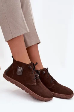 Clearance Zazoo Zamszowe Półbuty Barefoot Damskie Z Ozdobnym Detalem 30072 Czekoladowe Brązowy