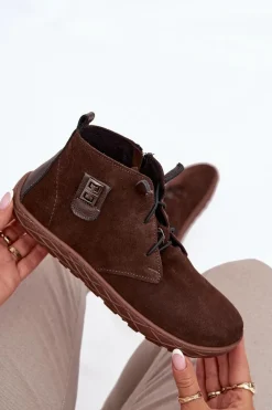 Clearance Zazoo Zamszowe Półbuty Barefoot Damskie Z Ozdobnym Detalem 30072 Czekoladowe Brązowy