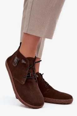 Clearance Zazoo Zamszowe Półbuty Barefoot Damskie Z Ozdobnym Detalem 30072 Czekoladowe Brązowy