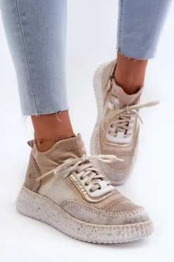 Hot Maciejka Zamszowe Półbuty Damskie 06405-04 Beżowe