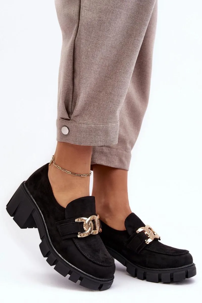 Hot Zamszowe Półbuty Damskie Z Ozdobą Czarne Rullenes Damskie Mokasyny Damskie Zamszowe