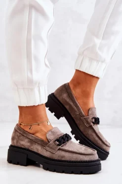 Clearance Zamszowe Półbuty Loafery La.Fi Szare Sapphira Damskie Mokasyny Damskie Zamszowe