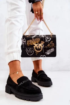 Outlet Boto Zamszowe Półbuty Loafery Literki La.Fi 210001B-SU Czarne