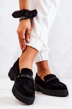 Outlet Boto Zamszowe Półbuty Loafery Literki La.Fi 210001B-SU Czarne