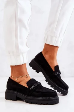 Outlet Boto Zamszowe Półbuty Loafery Literki La.Fi 210001B-SU Czarne