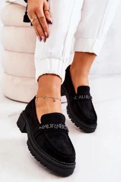 Outlet Boto Zamszowe Półbuty Loafery Literki La.Fi 210001B-SU Czarne