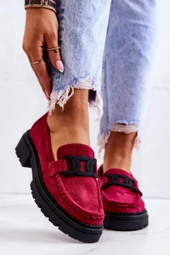 Outlet Zamszowe Półbuty Loafery Z Ozdobą La.Fi 210031FU-SU Fuksja Damskie Mokasyny Damskie Zamszowe