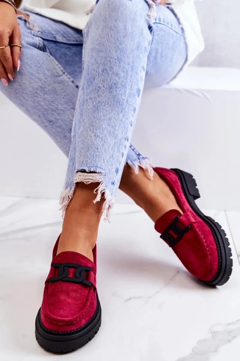 Outlet Zamszowe Półbuty Loafery Z Ozdobą La.Fi 210031FU-SU Fuksja Damskie Mokasyny Damskie Zamszowe