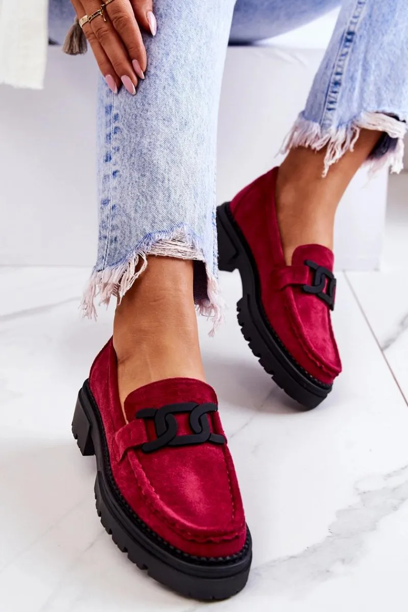 Outlet Zamszowe Półbuty Loafery Z Ozdobą La.Fi 210031FU-SU Fuksja Damskie Mokasyny Damskie Zamszowe