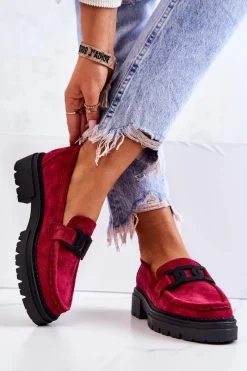 Outlet Zamszowe Półbuty Loafery Z Ozdobą La.Fi 210031FU-SU Fuksja Damskie Mokasyny Damskie Zamszowe