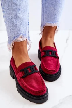 Outlet Zamszowe Półbuty Loafery Z Ozdobą La.Fi 210031FU-SU Fuksja Damskie Mokasyny Damskie Zamszowe