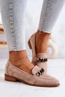 Discount Zamszowe Półbuty Mokasyny Beżowe Yasmin Damskie Mokasyny Damskie Zamszowe