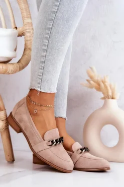 Discount Zamszowe Półbuty Mokasyny Beżowe Yasmin Damskie Mokasyny Damskie Zamszowe