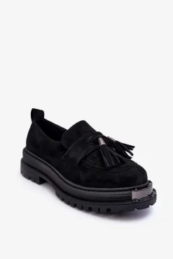 Discount Boto Zamszowe Półbuty Mokasyny Damskie Czarne Ramvli