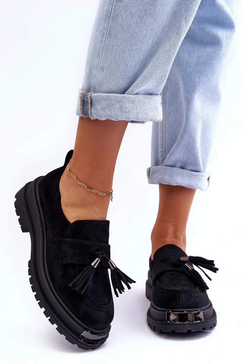 Discount Boto Zamszowe Półbuty Mokasyny Damskie Czarne Ramvli