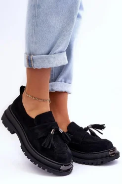 Discount Boto Zamszowe Półbuty Mokasyny Damskie Czarne Ramvli