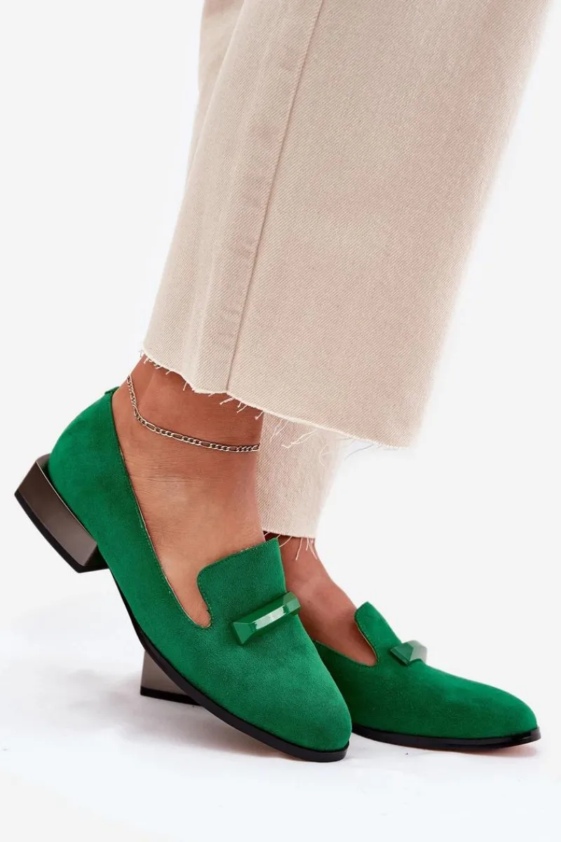 Hot Zamszowe Półbuty Mokasyny Damskie Z Ozdobą D&A LZ51-505 Zielone Damskie Półbuty Skórzane|Mokasyny Damskie Zamszowe