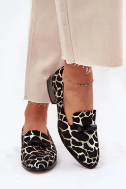 Sale Damskie buty S.Barski Zamszowe Półbuty Mokasyny Damskie Z Ozdobą D&A LZ51-505 Czarno-Złote