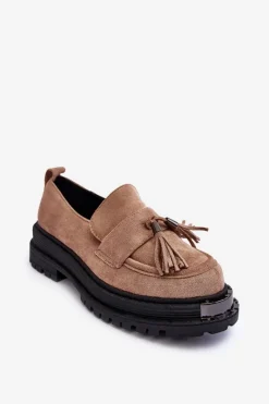 Discount Zamszowe Półbuty Mokasyny Damskie Beżowe Ramvli Damskie Mokasyny Damskie Zamszowe