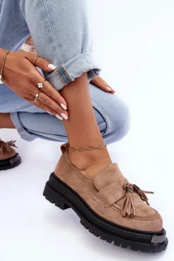 Discount Zamszowe Półbuty Mokasyny Damskie Beżowe Ramvli Damskie Mokasyny Damskie Zamszowe