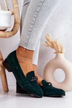 Mokasyny Damskie Zamszowe>Buty damskie Vinceza Zamszowe Półbuty Mokasyny Zielone Yasmin