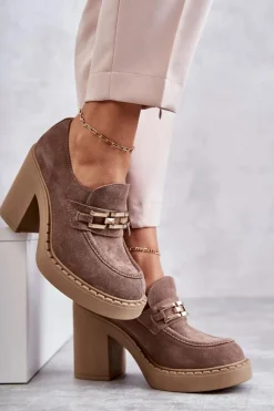 Półbuty Lakierowane|Półbuty Skórzane>Boto Zamszowe Półbuty Na Masywnym Słupku Beżowe Lemar Jaime