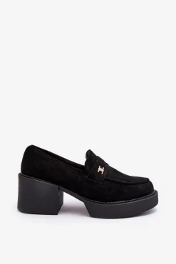 Outlet Boto Zamszowe Półbuty Na Obcasie Damskie Czarne Afnira