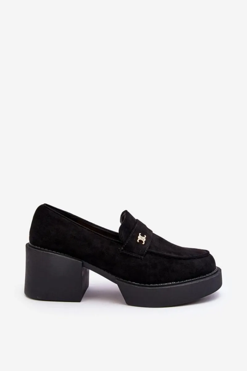 Outlet Boto Zamszowe Półbuty Na Obcasie Damskie Czarne Afnira