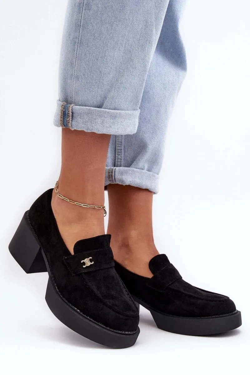 Outlet Boto Zamszowe Półbuty Na Obcasie Damskie Czarne Afnira