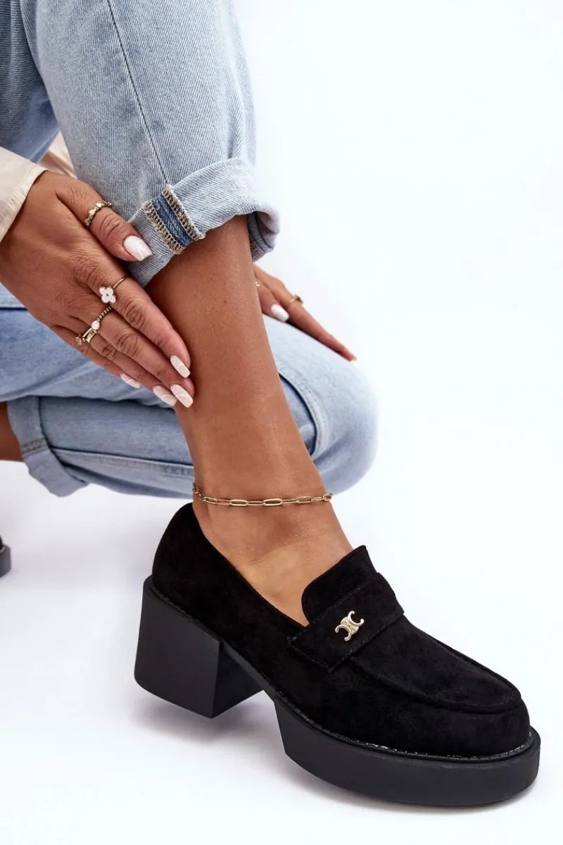 Outlet Boto Zamszowe Półbuty Na Obcasie Damskie Czarne Afnira