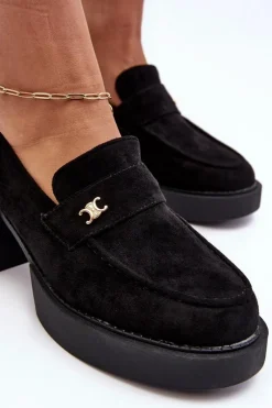 Outlet Boto Zamszowe Półbuty Na Obcasie Damskie Czarne Afnira
