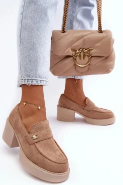 Hot Zamszowe Półbuty Na Obcasie Damskie Beżowe Afnira Damskie Czółenka Na Platformie|Czółenka Zamszowe