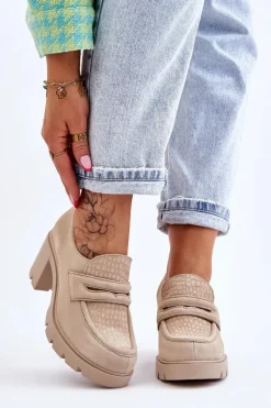 Półbuty Skórzane>Boto Zamszowe Półbuty Na Słupku I Platformie Jasnobeżowe Lemar Arabell