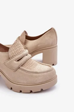 Półbuty Skórzane></noscript>Boto Zamszowe Półbuty Na Słupku I Platformie Jasnobeżowe Lemar Arabell