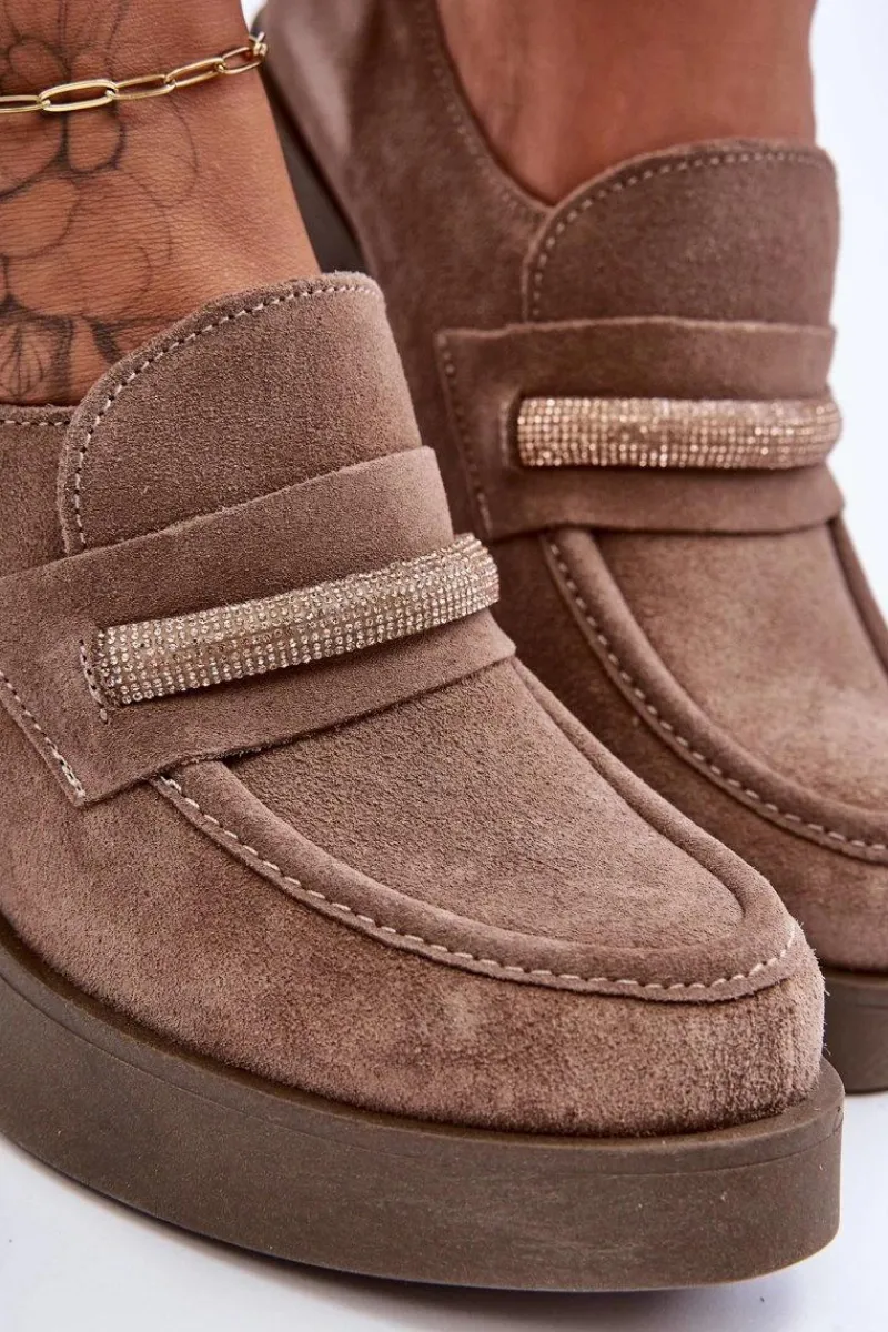 Sale Zamszowe Półbuty Na Słupku Z Ozdobą Beżowe Lemar Gelanor Damskie Półbuty Skórzane