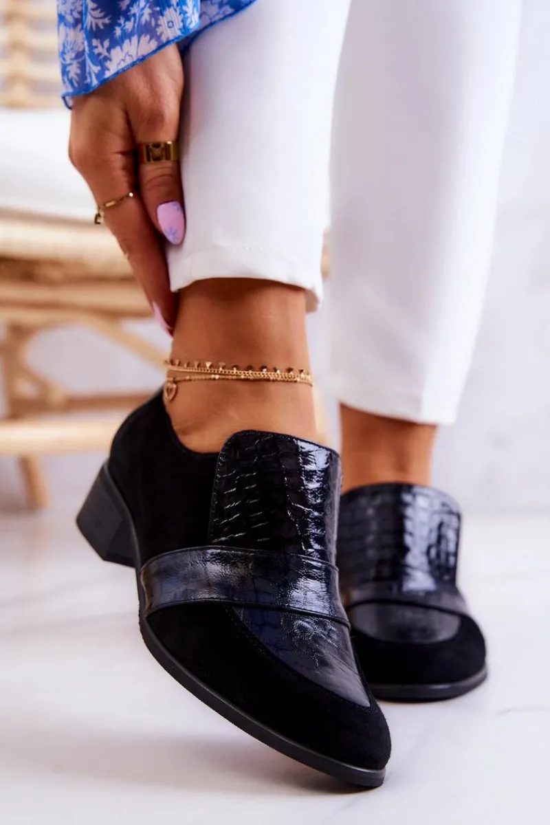 Best Boto Zamszowe Półbuty Wężowe Czarne Mariene