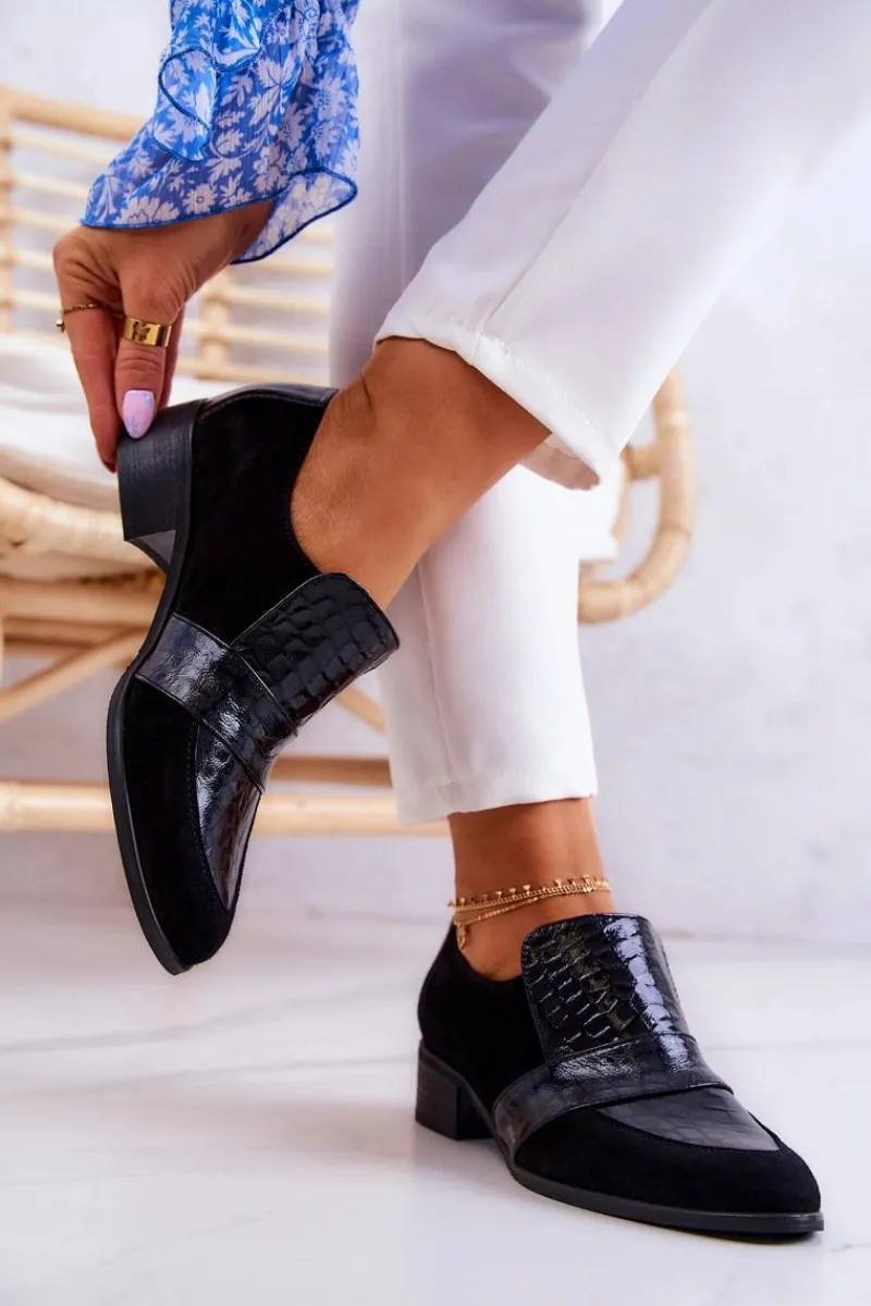 Best Boto Zamszowe Półbuty Wężowe Czarne Mariene