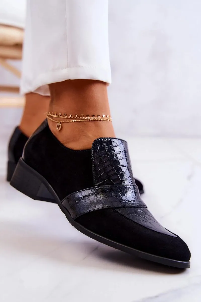 Best Boto Zamszowe Półbuty Wężowe Czarne Mariene