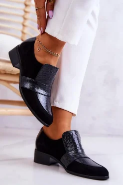 Best Boto Zamszowe Półbuty Wężowe Czarne Mariene