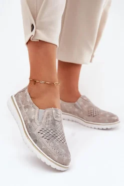 Best Evento Zamszowe Półbuty Wsuwane Beżowo-Złote Inez