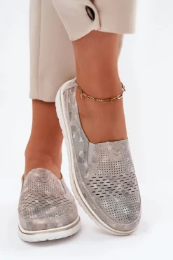 Best Evento Zamszowe Półbuty Wsuwane Beżowo-Złote Inez