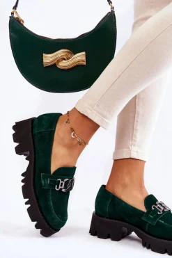 Hot Laura Messi Zamszowe Półbuty Z Ozdobą 2489 Zielone Zielony
