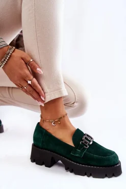 Hot Laura Messi Zamszowe Półbuty Z Ozdobą 2489 Zielone Zielony