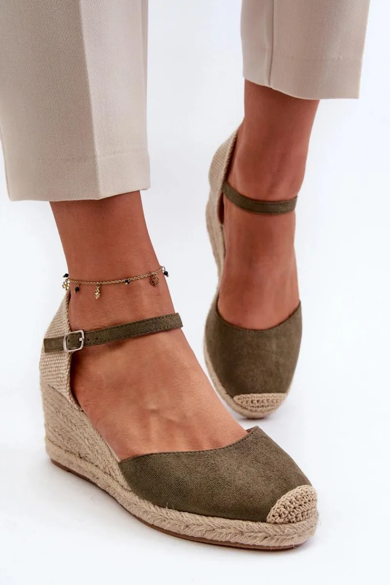 Outlet Zamszowe Sandałki Espadryle Na Koturnie Zielone Cammer Damskie Sandały Na Koturnie