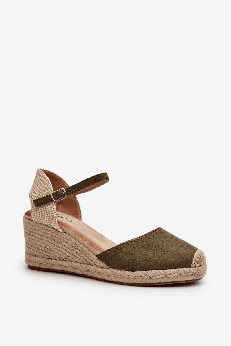 Outlet Zamszowe Sandałki Espadryle Na Koturnie Zielone Cammer Damskie Sandały Na Koturnie