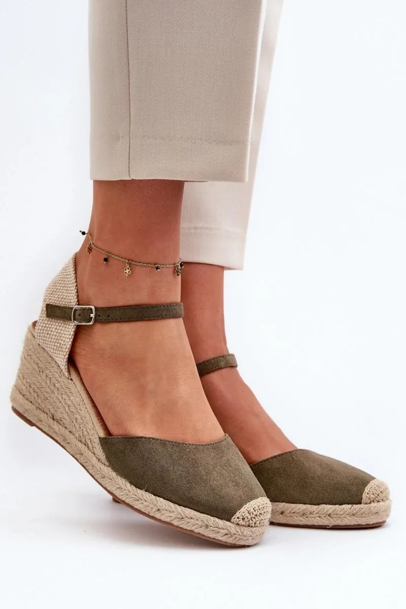 Outlet Zamszowe Sandałki Espadryle Na Koturnie Zielone Cammer Damskie Sandały Na Koturnie