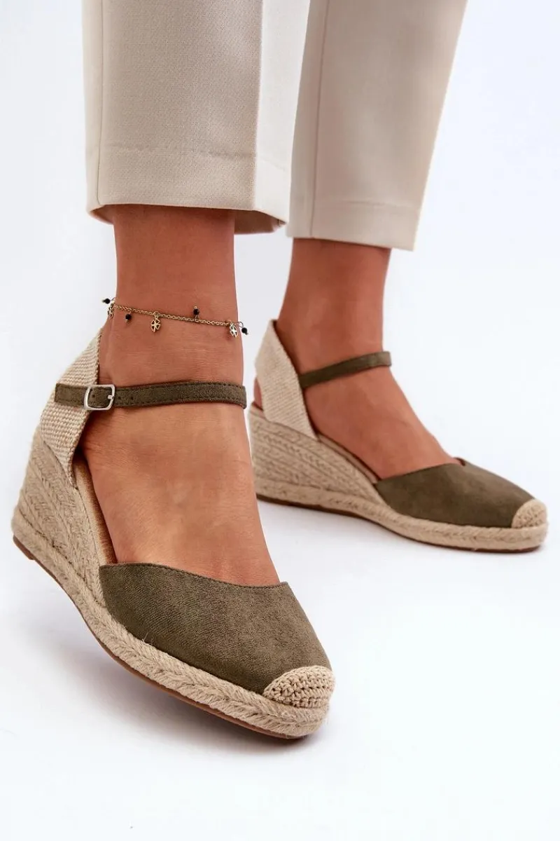 Outlet Zamszowe Sandałki Espadryle Na Koturnie Zielone Cammer Damskie Sandały Na Koturnie