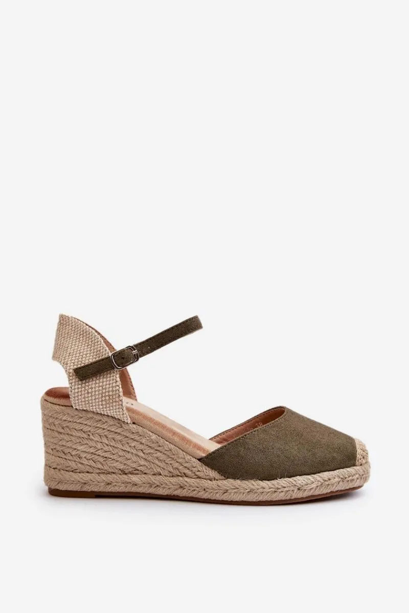 Outlet Zamszowe Sandałki Espadryle Na Koturnie Zielone Cammer Damskie Sandały Na Koturnie